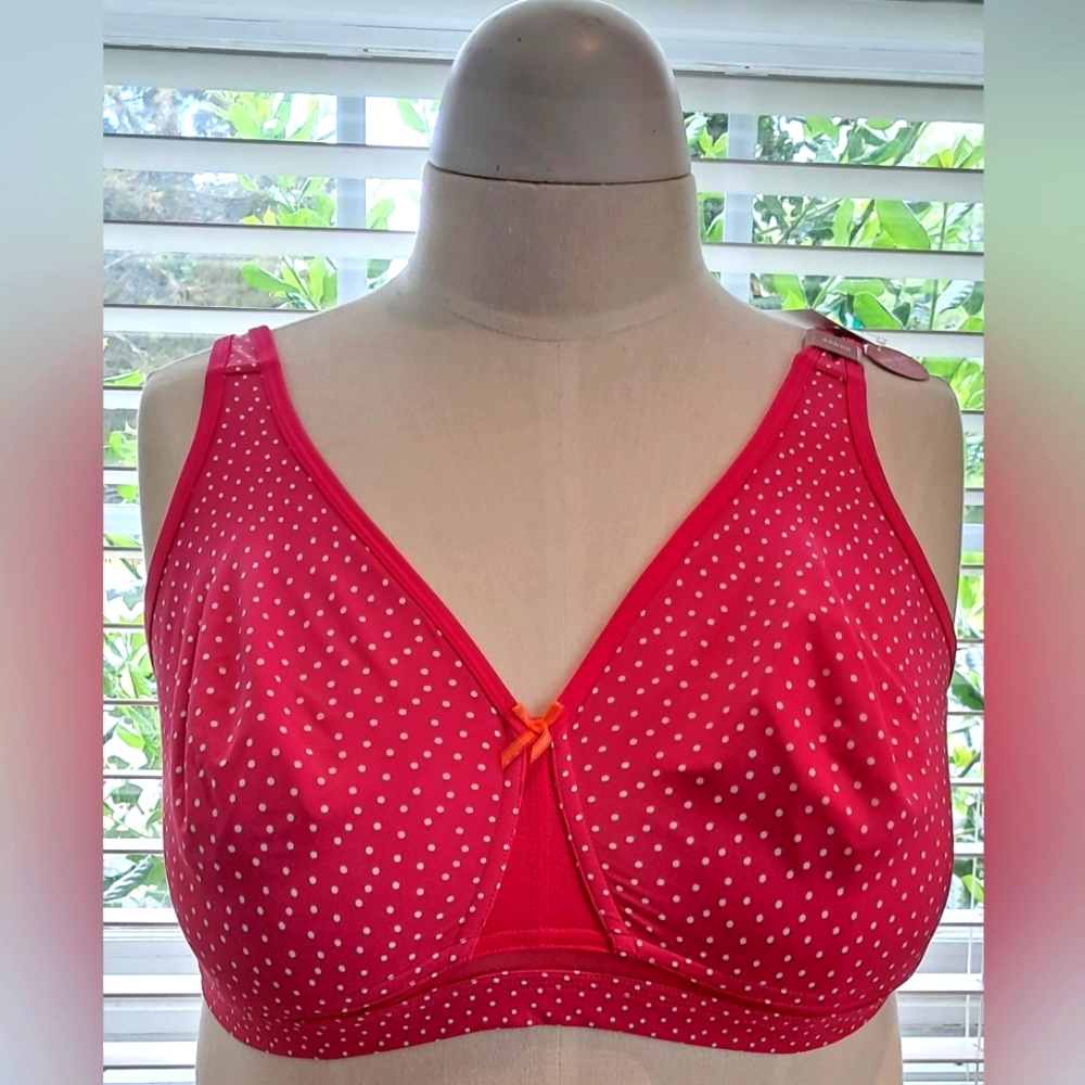 Cacique Pink Polka Dot Bra No Wire Unlined Sz 40DDD NWT